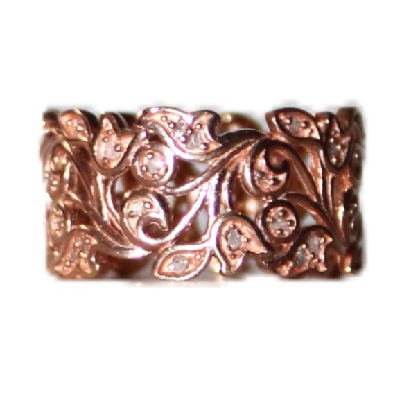 Rose Gold Tone Sterling Silver Cubic Zirconia Floral Ring Djoy - Picture 1 of 7